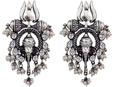 AnEk goods Style Statement Lord Ganesha Trishul Motif Stud Earrings For Girls & Women Metal Drops & Danglers