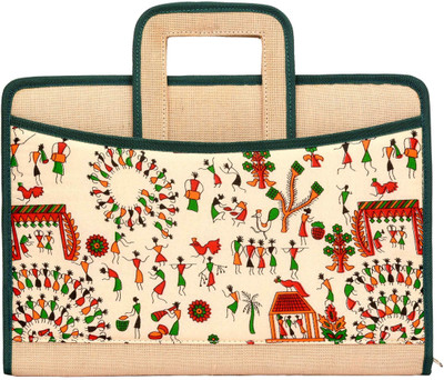 ZesTale Jute Adjustable Handle Document File Folder ( 20 Leaves)(Set Of 1, Multicolor)