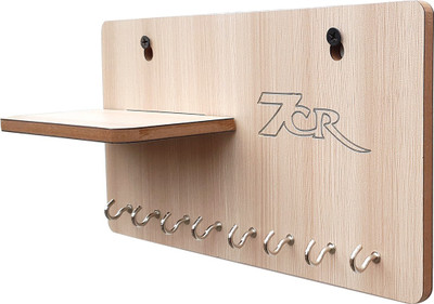 7CR Key holder H-shelf Wood Key Holder(8 Hooks, Beige)