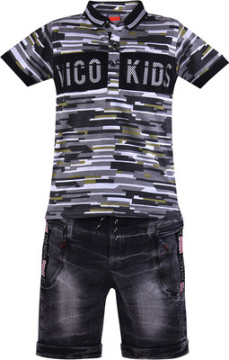 Wishkaro Baby Boys Casual T-shirt Shorts(Grey)