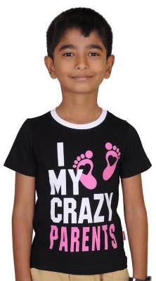 Kissing Kids Boys & Girls Typography, Printed Cotton Blend Regular T Shirt(Black, Pack of 1)