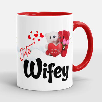 Sublikraft Wifey With Teddy 3 Tone Inner Color Printed Ceramic Coffee Mug(330 ml)