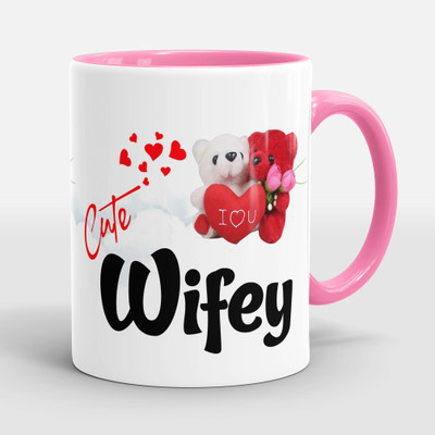 Sublikraft Wifey With Teddy 3 Tone Inner Color Printed Ceramic Coffee Mug(330 ml)