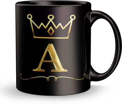 Earnam Letter A alphabet Gift for Birthday Design Printed Black Ceramic Ceramic Coffee Mug(320 ml)