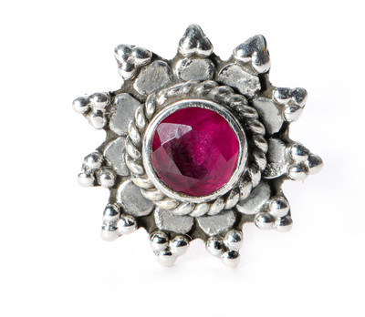 jsaj Ruby Sterling Silver Plated Sterling Silver Nose Stud