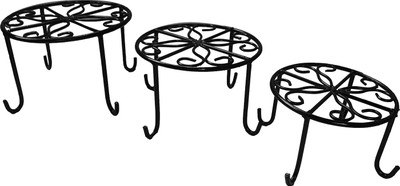 MATELCO Metal Garden Flower Pot Stand (Set of 3) (Black) Plant Container Set(Pack of 3, Metal)