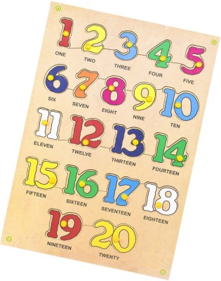 Toyvala Pre Learning Pinewood Wooden Jigsaw Puzzle Board for Kids - Number 1 To 20 With Spelling - Learning & Educational Gift for Kids(20 Pieces)