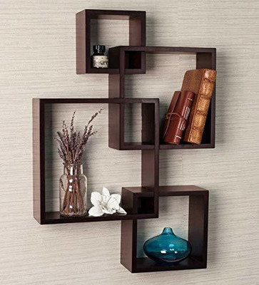 woodinzo Set of 4 Intersecting Wall Mounted Wall Shelf Solid Wood Floating Shelves MDF (Medium Density Fiber) Wall Shelf(Number of Shelves - 4, Brown)