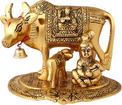 MANN KI CHOICE MANN KI CHOICE Kamdhenu Cow and calf with Krishna Gold Plated Decorative Showpiece - 18 cm (Aluminium, Gold) Decorative Showpiece  -  10 cm(Metal, Gold)