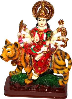 Crafting Bear Hand Carved Hindu Goddess Durga Ma Resin Idol Statue Sculpture Decorative Showpiece - 6 inches Decorative Showpiece  -  15 cm(Polyresin, Red, Yellow)