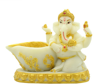 Puja N Pujari Lord Ganesha Polyresin Hindu Idol/Ganapati Murti Showpiece for Home Decor Decorative Showpiece  -  13 cm(Polyresin, White)