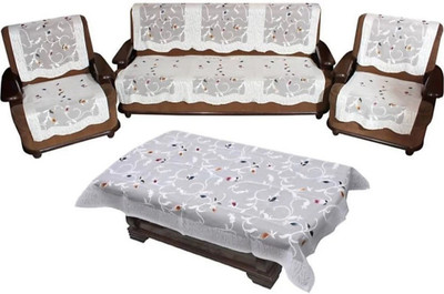 croox Cotton 3 Seater Sofa Floral Cover(Pack of 7 white)