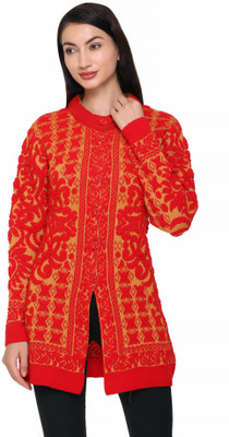 S.L. Madhok Woven Round Neck Casual Women Orange Sweater