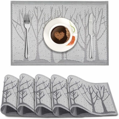 HOKiPO Rectangular Pack of 6 Table Placemat(Grey, PVC)
