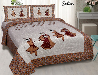 sabhya creation Cotton Double Flat 220 TC Abstract Bedsheet(Pack of 1, White)