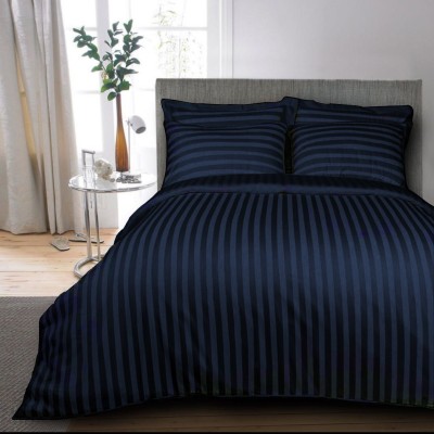 Classic Home 250 TC Polyester Single Striped Flat Bedsheet(Pack of 1, Navy)