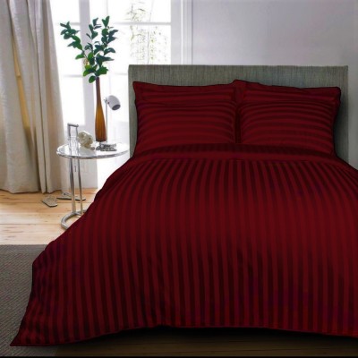 Classic Home 250 TC Polyester Single Striped Flat Bedsheet(Pack of 1, Maroon)