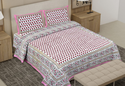 sabhya creation Cotton Double Flat 220 TC Abstract Bedsheet(Pack of 1, Pink)