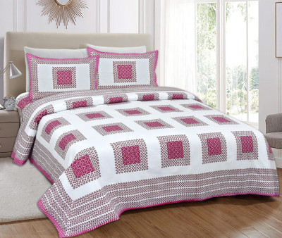 SPSON'S HANDLOOM Cotton Double Flat 220 TC Checkered Bedsheet(Pack of 1, Pink)