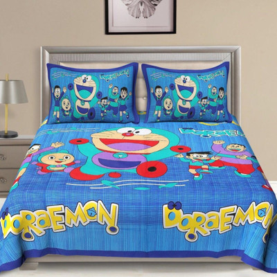Namokar Cotton King Flat 144 TC Cartoon Bedsheet(Pack of 1, Blue)