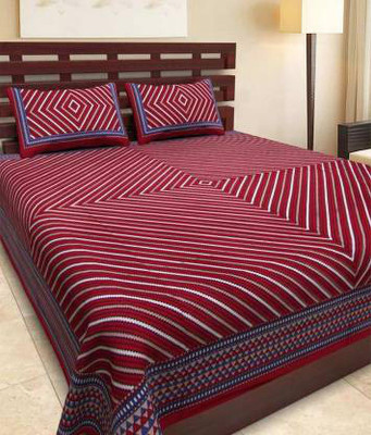 DREAMWELL 140 TC Cotton Double Jaipuri Prints Flat Bedsheet(Pack of 1, Maroon)