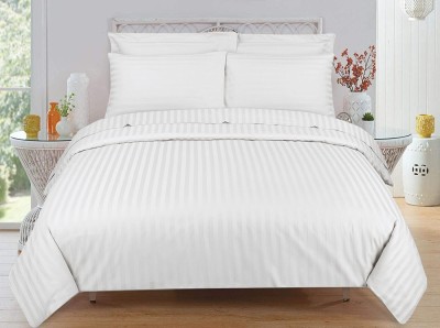 Classic Home 250 TC Polyester King Striped Flat Bedsheet(Pack of 1, White)