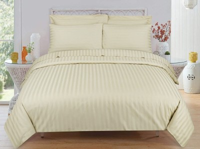 Classic Home 250 TC Polyester King Striped Flat Bedsheet(Pack of 1, Beige)