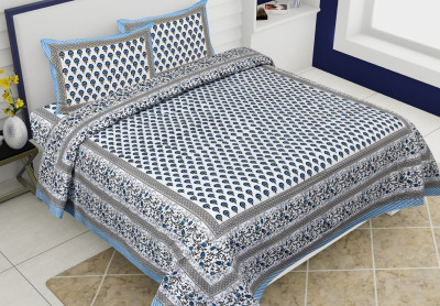 sabhya creation Cotton Double Flat 220 TC Abstract Bedsheet(Pack of 1, Blue)