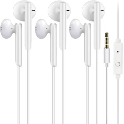 Meyaar Metal in-Ear Earbuds for All Smartphones Pack Of 3 Wired Gaming Headset(Metal White, In the Ear)