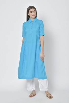 Pistaa Women Solid Anarkali Kurta(Blue)