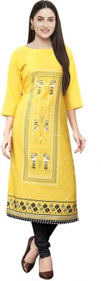 1 Stop Fashion Women Printed Straight Kurta(Yellow)