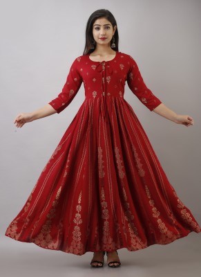 PARIKSHIT Women Printed Gown Kurta(Red)