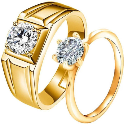 Silver Creations Couple ring set Alloy Cubic Zirconia Gold Plated Ring Set