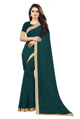 DHARMEE Solid/Plain Bollywood Georgette Saree(Dark Green)