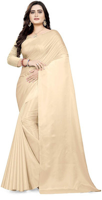 Aarvi impax Solid/Plain Bollywood Silk Blend Saree(Beige)
