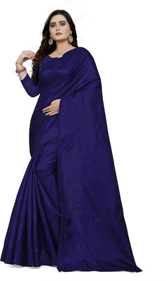 Aarvi impax Solid/Plain Bollywood Silk Blend Saree(Dark Blue)
