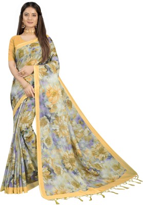 SAARA Printed, Digital Print, Floral Print Kalamkari Art Silk Saree(Yellow)