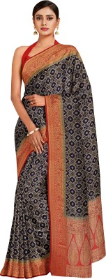 MIMOSA Floral Print Kanjivaram Art Silk Saree(Dark Blue)