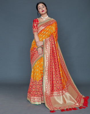 72% OFF on Samah Paisley, Woven, Embellished, Checkered Paithani Pure Silk Saree(Red, Gold, Orange) 72% OFF on Samah Paisley, Woven, Embellished, Checkered Paithani Pure Silk Saree(Red, Gold, Orange)