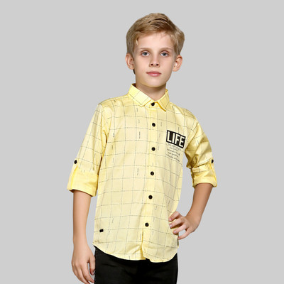 MashUp Boys Printed, Checkered Casual Yellow Shirt