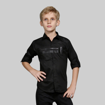 MashUp Boys Striped Casual Black Shirt