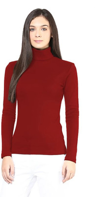 SMD Enterprise Solid Women High Neck Maroon T-Shirt