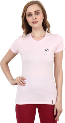 SHELLOCKS Printed Women Round Neck Pink T-Shirt