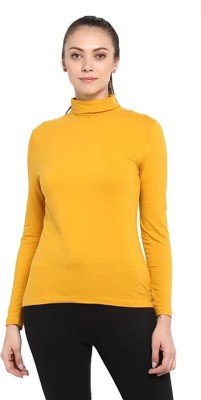 SMD Enterprise Solid Women High Neck Yellow T-Shirt