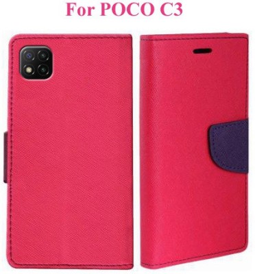 Mehsoos Flip Cover for POCO C3(Pink, Dual Protection, Pack of: 1)