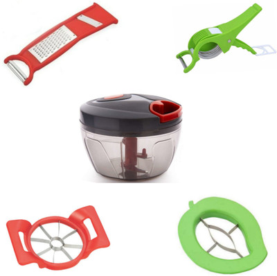 Samarpan Combo of Quick Chopper,3 in 1 Cheese Grater,Peeler & Slicer,2 in 1 Vegetable Cutter With Deluxe Apple Cutter & Premium Mango Cutter (Multi Color) Vegetable & Fruit Chopper(Pack of 5)