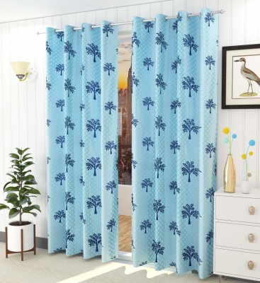 goycors 274 cm (9 ft) Polyester Semi Transparent Long Door Curtain (Pack Of 2)(Printed, Aqua)