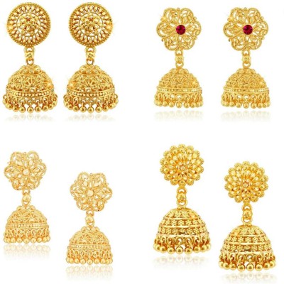 VIGHNAHARTA Party and Wedding wear 1gm Gold Plated Jhumki Earring Combo set for Women and Girls - (Pack of- 4 Pair Jhumki Earring) Alloy Jhumki Earring