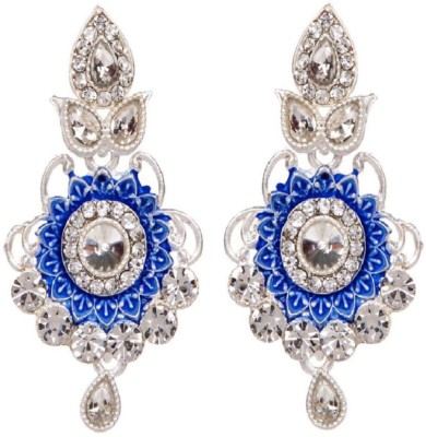 Divastri Divastri Classic Silver Plated Enamelled Meenakari Earrings For Women And Girls Cubic Zirconia, Beads Alloy Drops & Danglers