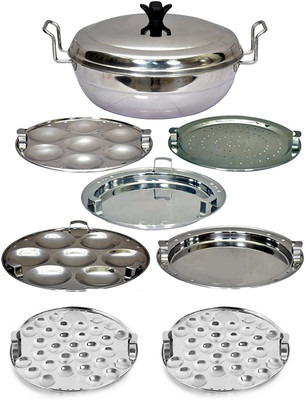 AQUIRIOS Plain Bottom Multi KADAI Multi KADHAI IDLI Cooker IDLI Maker IDLY Cooker IDLY Maker 6IN1 Standard Idli Maker(7 Plates , 52 Idlis )